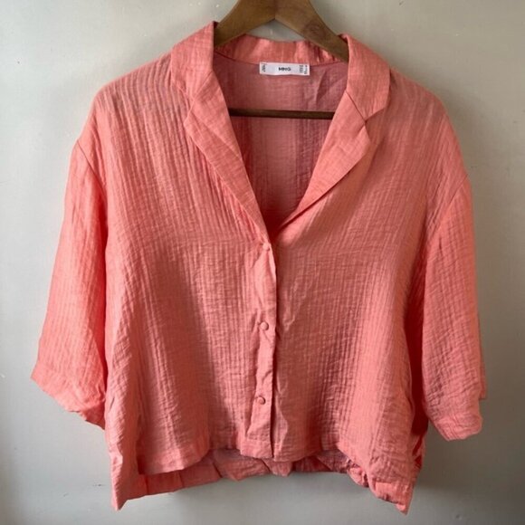 Mango Flowing Lyocell Shirt cropped boxy oversized peach coral size 6 - Picture 3 of 11